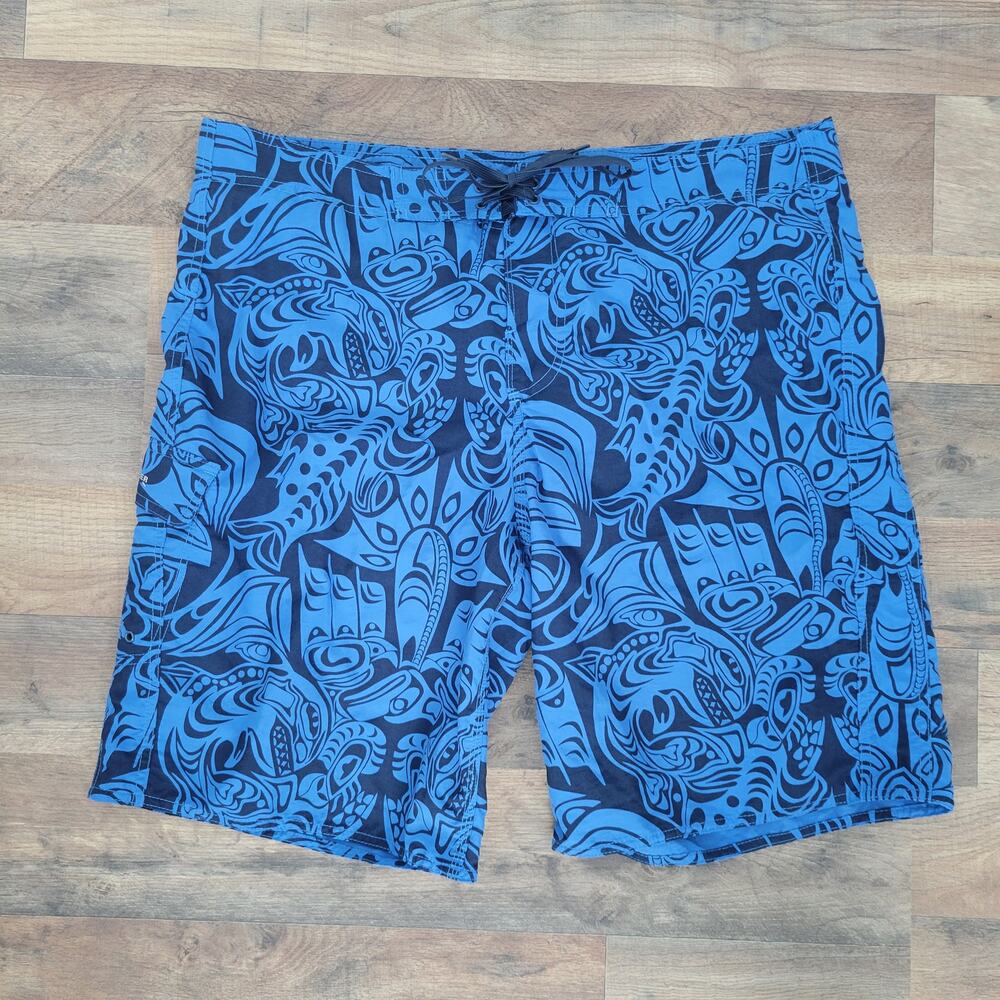 Eddie Bauer Sport Men's Blue Tribal Design Swim Trunks Swimsuit Size Large